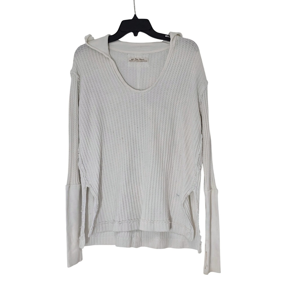 We The Free FP White Waffle Knit Thermal Top Scoop Neck XS Boho Beachy Stained